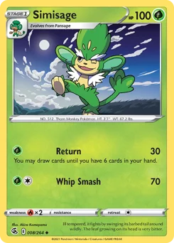 Simisage Pokemon card from Fusion Strike, card number 8