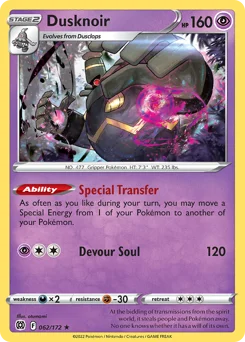 Dusknoir Pokemon card from Brilliant Stars, card number 62