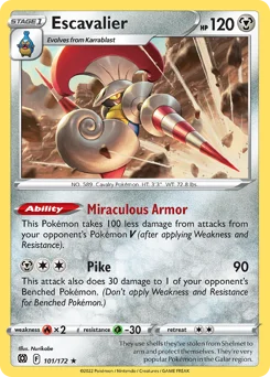 Escavalier Pokemon card from Brilliant Stars, card number 101