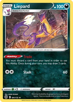 Liepard Pokemon card from Brilliant Stars, card number 91