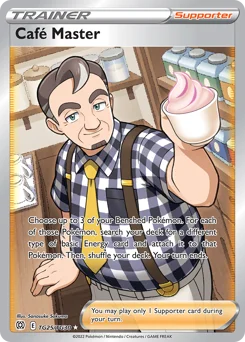 Café Master Pokemon card from Brilliant Stars Trainer Gallery, card number TG25