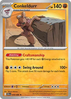 Conkeldurr Pokemon card from Black Bolt, card number 49