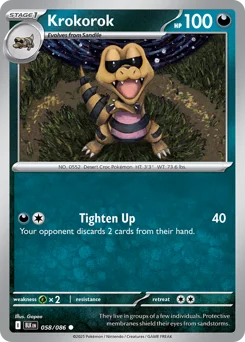 Krokorok Pokemon card from Black Bolt, card number 58