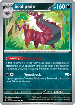 Scolipede Pokemon card from Black Bolt, card number 56